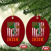 Irish American Pride Celtic Cross USA Flag Ceramic Ornament St Patricks Day Gift