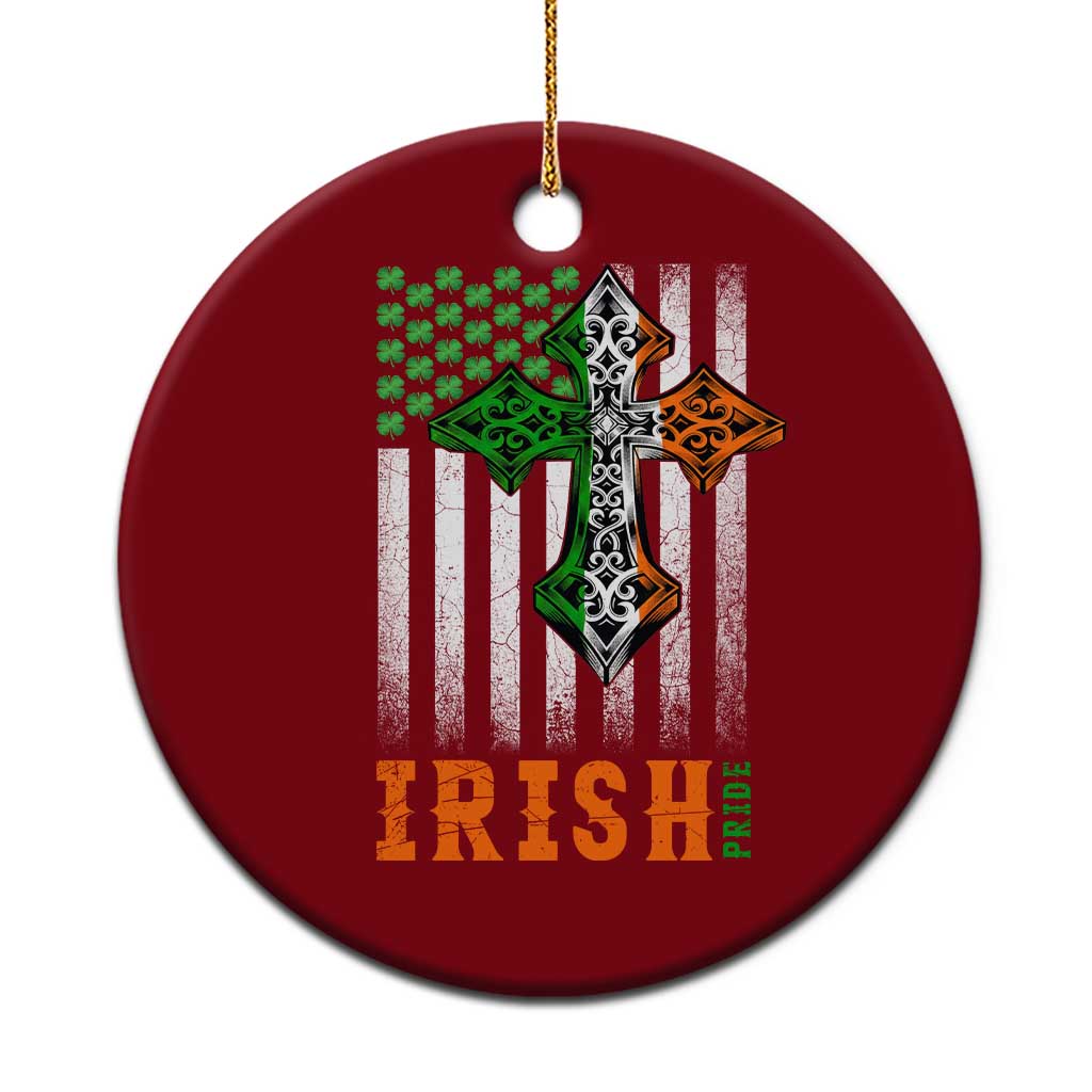 Irish American Pride Celtic Cross USA Flag Ceramic Ornament St Patricks Day Gift