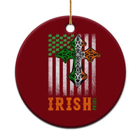 Irish American Pride Celtic Cross USA Flag Ceramic Ornament St Patricks Day Gift