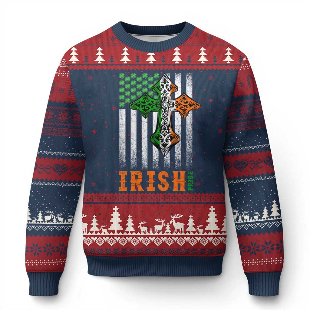 Irish American Pride Celtic Cross USA Flag Ugly Christmas Sweater St Patricks Day Gift