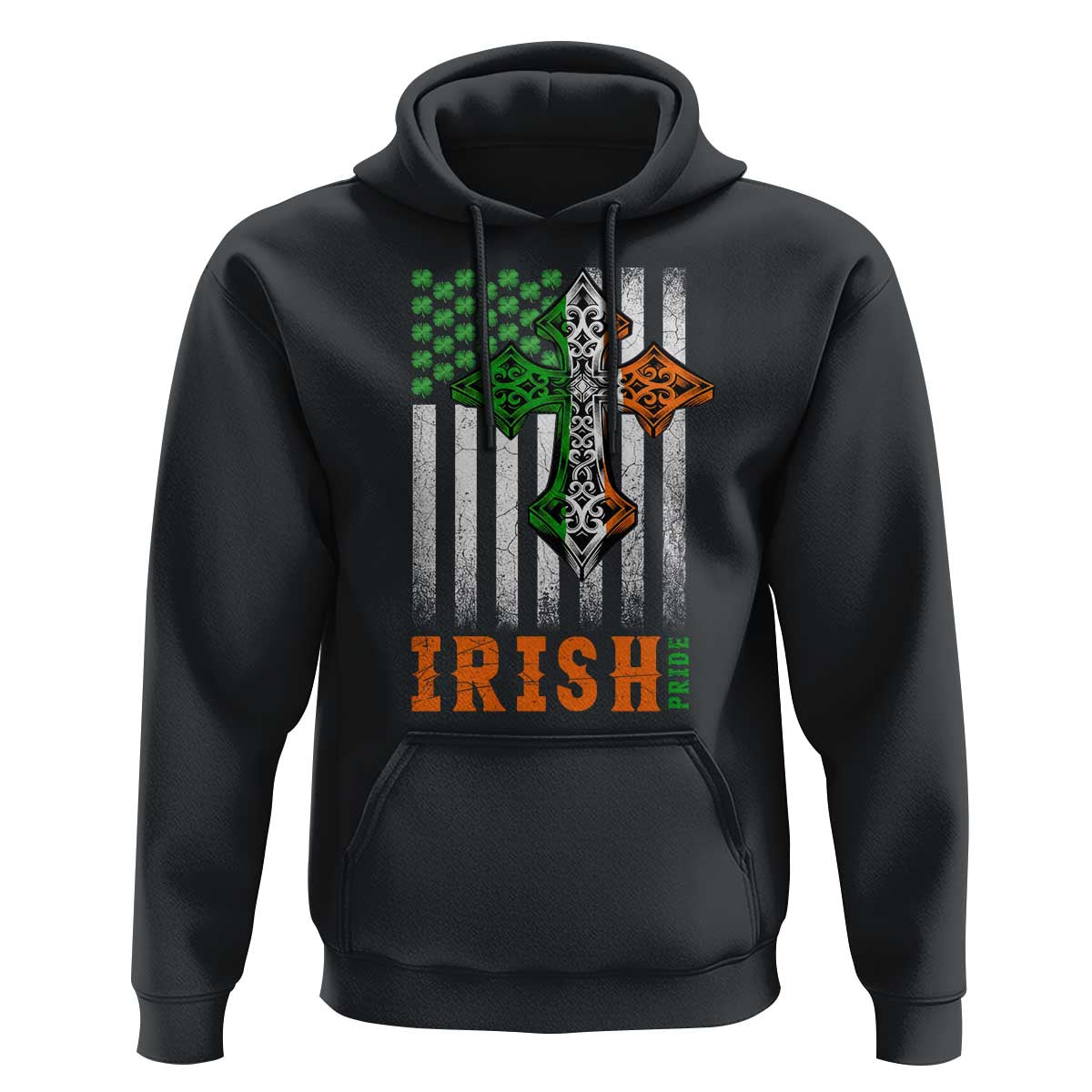 Irish American Pride Celtic Cross USA Flag Hoodie St Patricks Day Gift