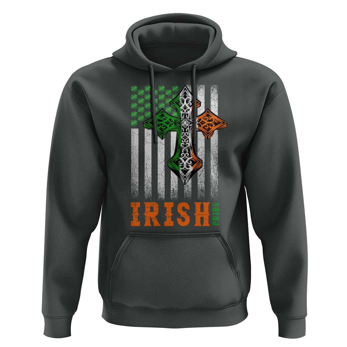 Irish American Pride Celtic Cross USA Flag Hoodie St Patricks Day Gift