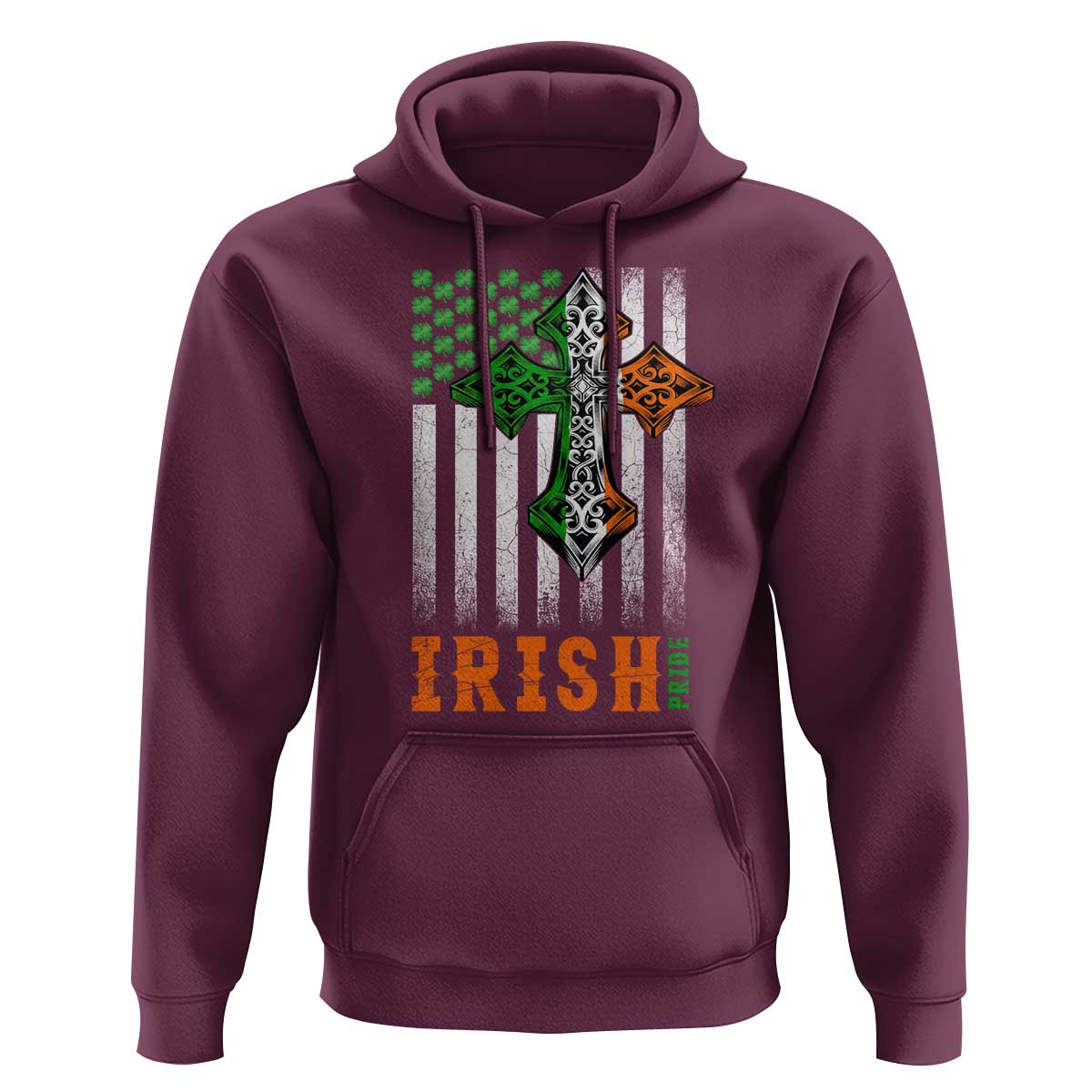 Irish American Pride Celtic Cross USA Flag Hoodie St Patricks Day Gift