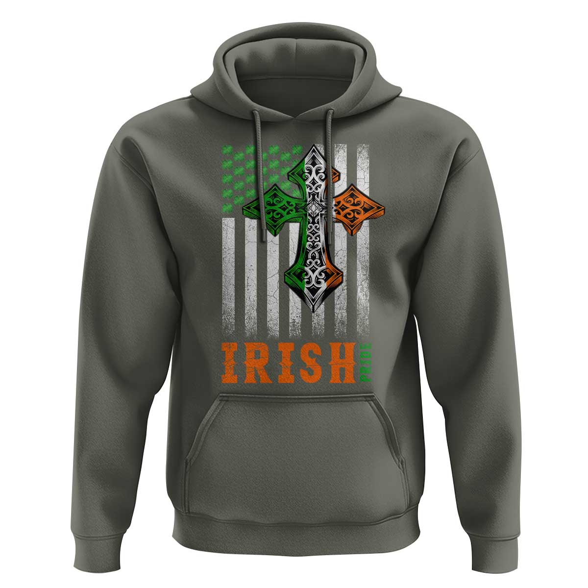 Irish American Pride Celtic Cross USA Flag Hoodie St Patricks Day Gift