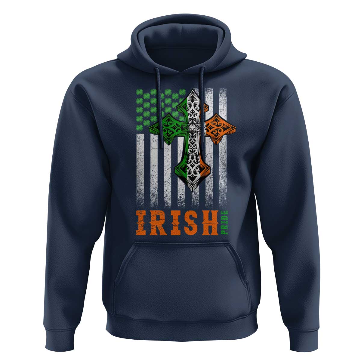 Irish American Pride Celtic Cross USA Flag Hoodie St Patricks Day Gift