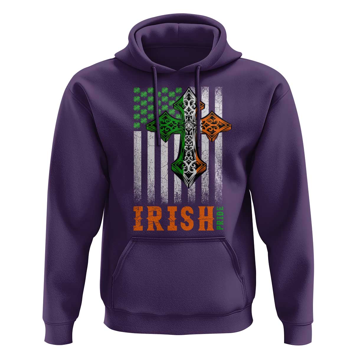 Irish American Pride Celtic Cross USA Flag Hoodie St Patricks Day Gift