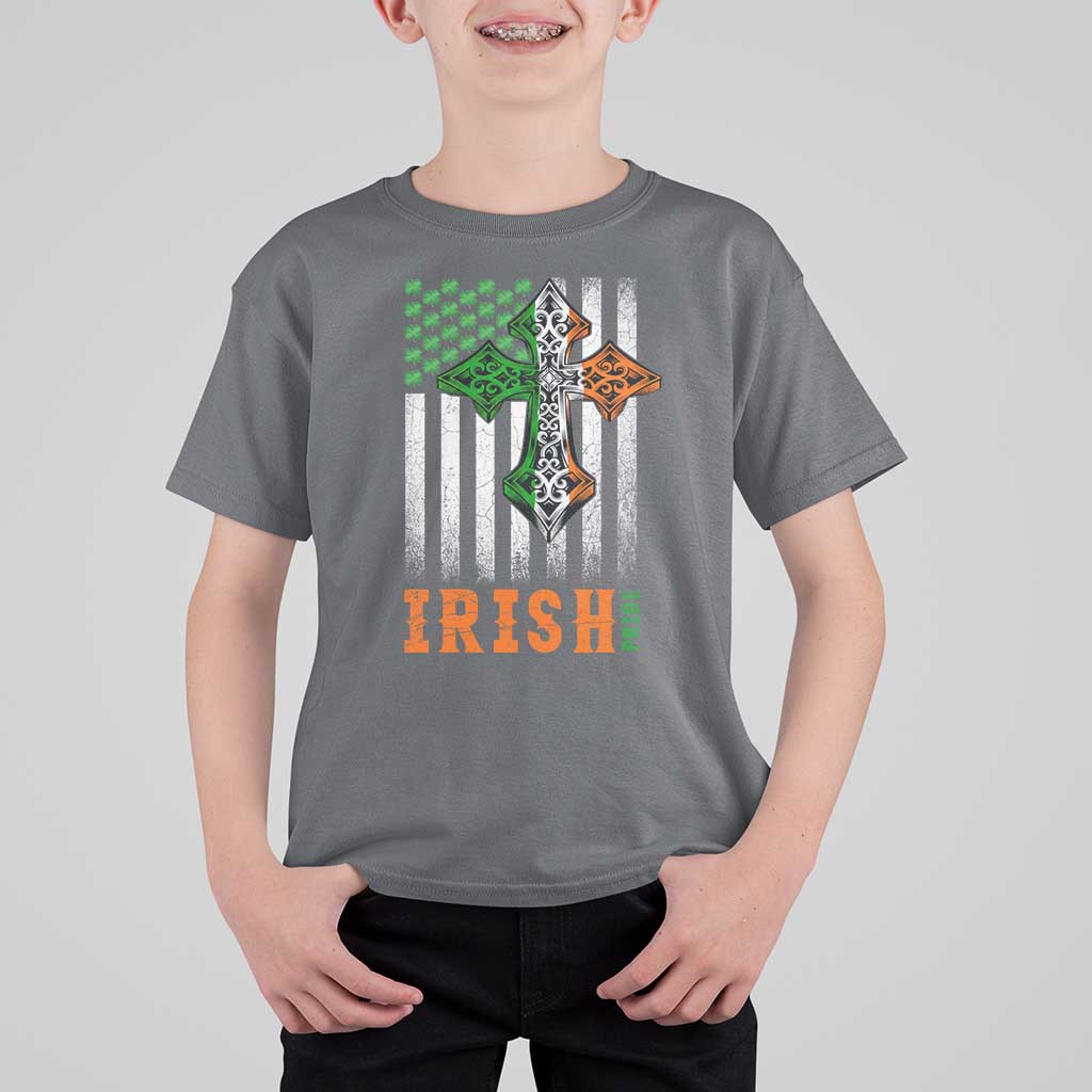 Irish American Pride Celtic Cross USA Flag T Shirt For Kid St Patricks Day Gift