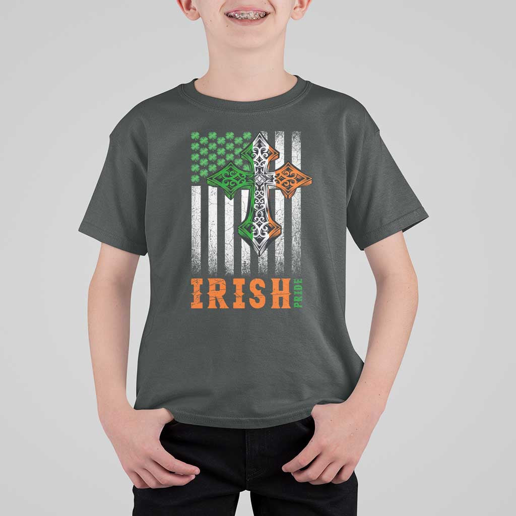 Irish American Pride Celtic Cross USA Flag T Shirt For Kid St Patricks Day Gift