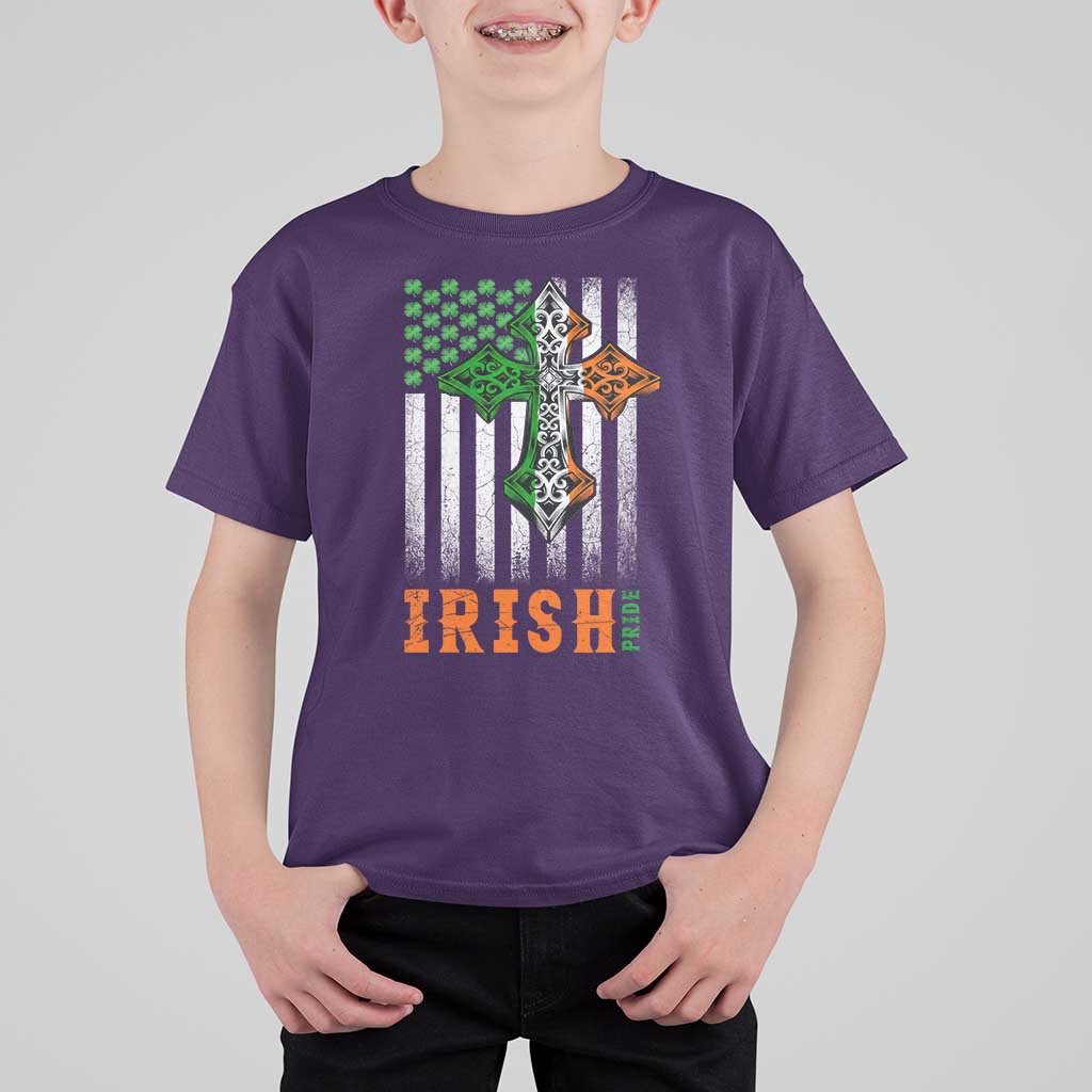 Irish American Pride Celtic Cross USA Flag T Shirt For Kid St Patricks Day Gift
