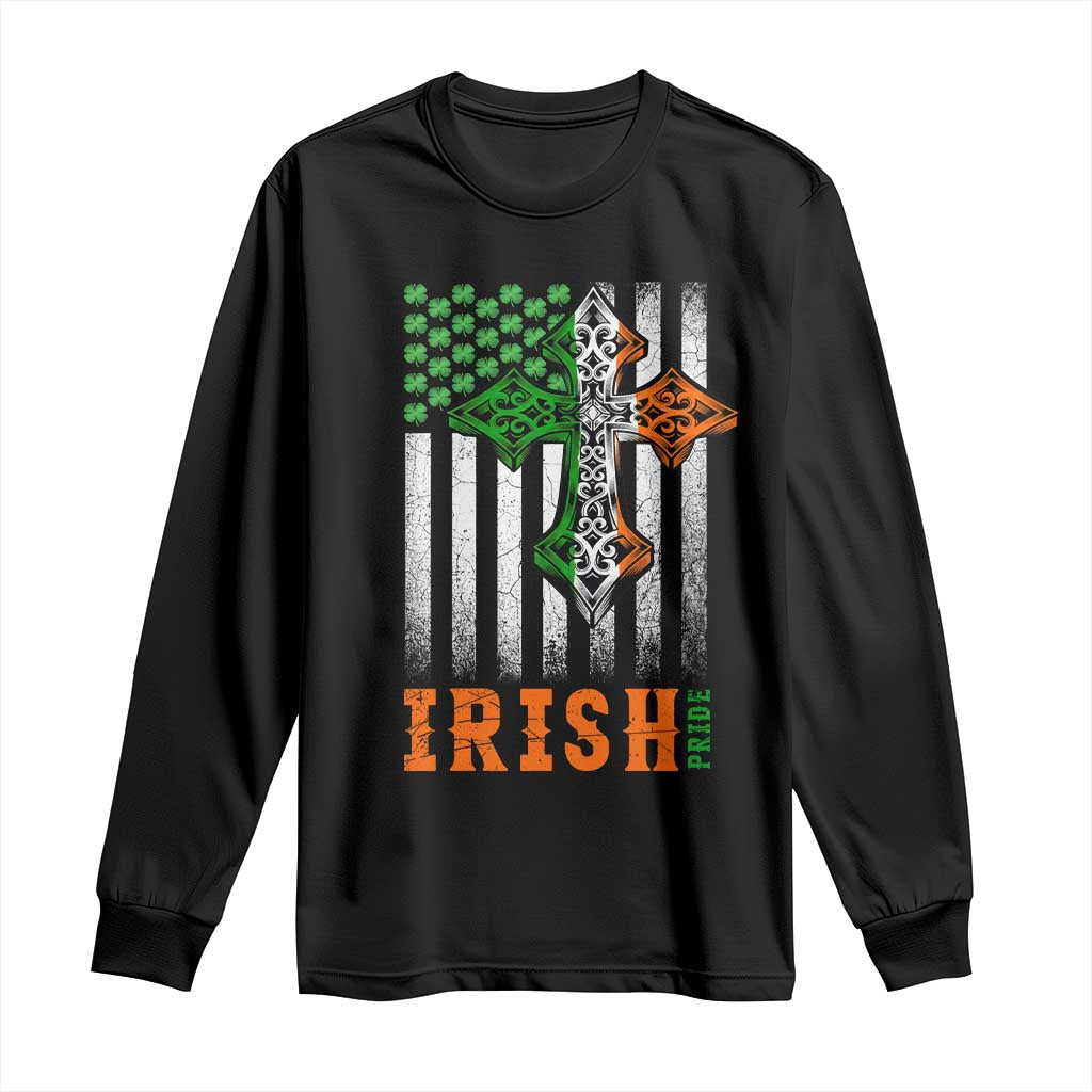 Irish American Pride Celtic Cross USA Flag Long Sleeve Shirt St Patricks Day Gift