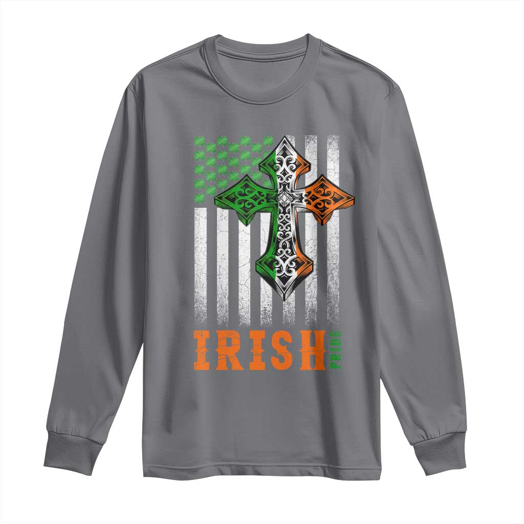 Irish American Pride Celtic Cross USA Flag Long Sleeve Shirt St Patricks Day Gift