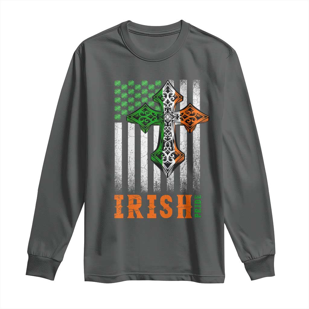 Irish American Pride Celtic Cross USA Flag Long Sleeve Shirt St Patricks Day Gift
