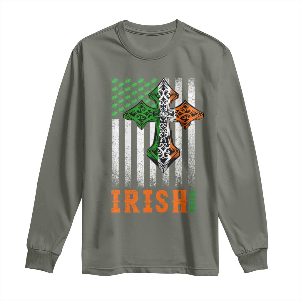 Irish American Pride Celtic Cross USA Flag Long Sleeve Shirt St Patricks Day Gift