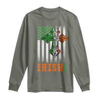 Irish American Pride Celtic Cross USA Flag Long Sleeve Shirt St Patricks Day Gift
