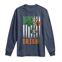 Irish American Pride Celtic Cross USA Flag Long Sleeve Shirt St Patricks Day Gift