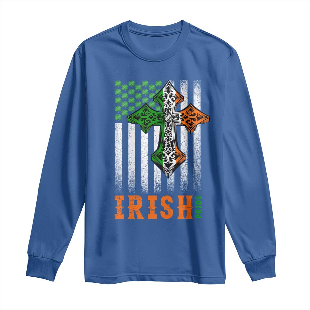 Irish American Pride Celtic Cross USA Flag Long Sleeve Shirt St Patricks Day Gift