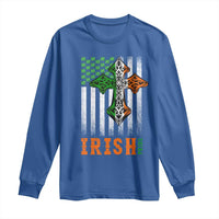 Irish American Pride Celtic Cross USA Flag Long Sleeve Shirt St Patricks Day Gift