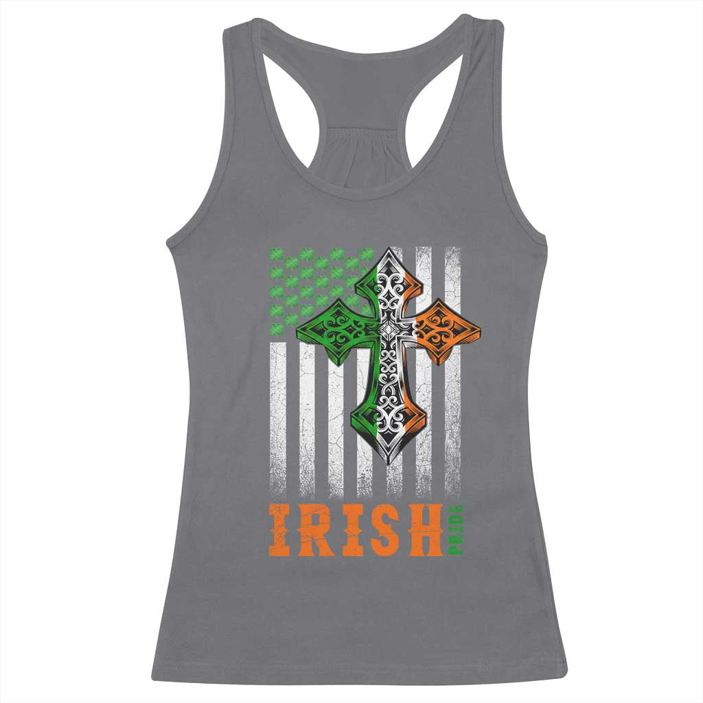 Irish American Pride Celtic Cross USA Flag Racerback Tank Top St Patricks Day Gift