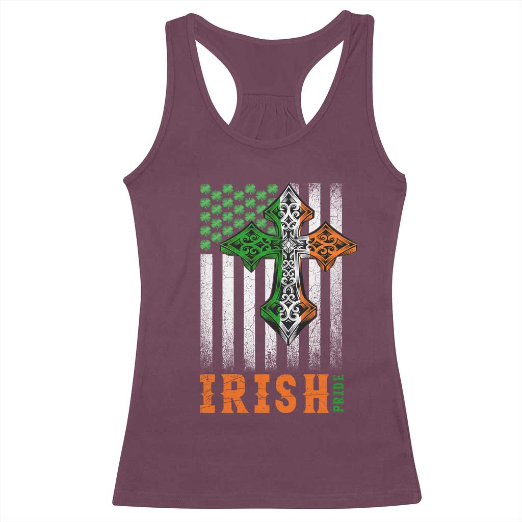 Irish American Pride Celtic Cross USA Flag Racerback Tank Top St Patricks Day Gift