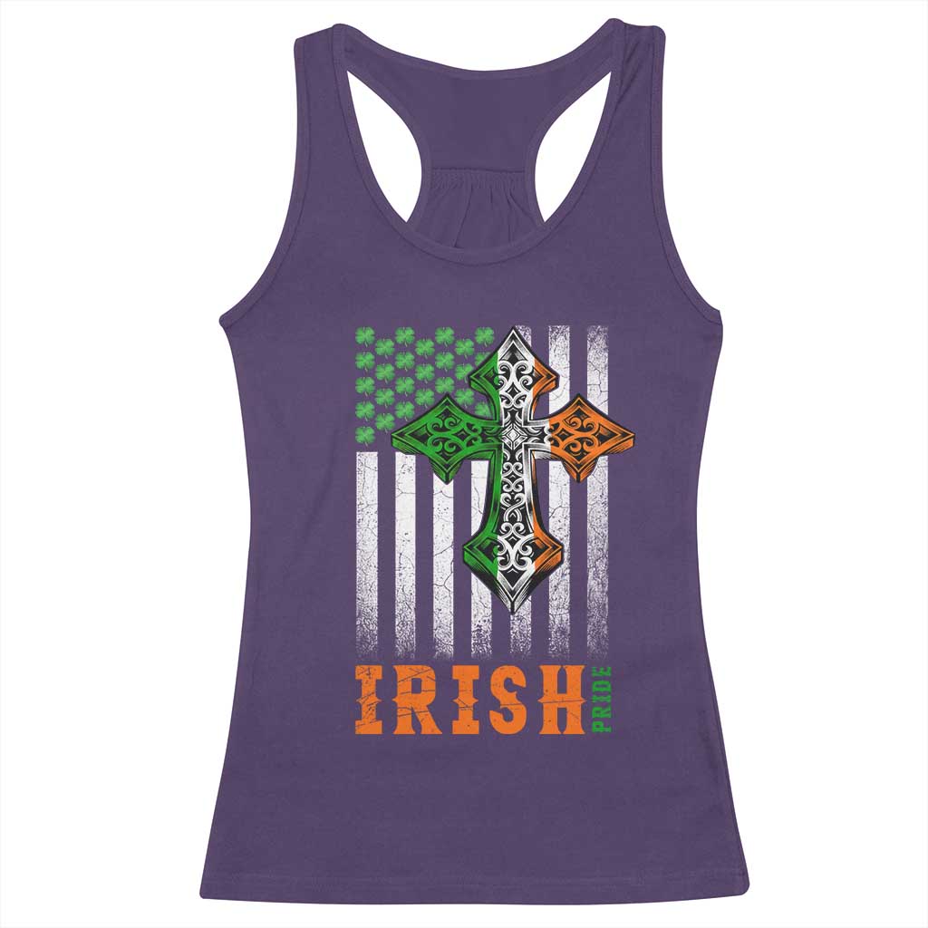 Irish American Pride Celtic Cross USA Flag Racerback Tank Top St Patricks Day Gift