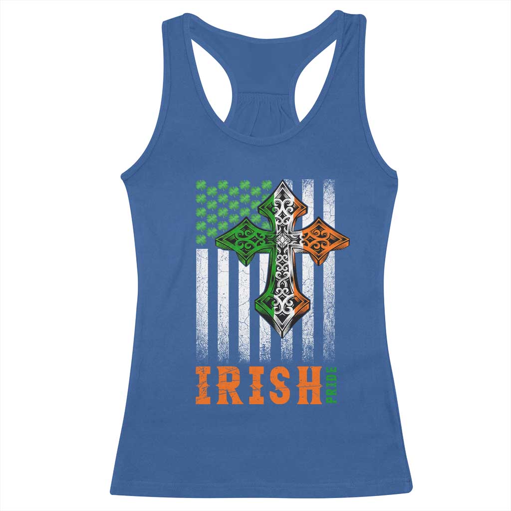 Irish American Pride Celtic Cross USA Flag Racerback Tank Top St Patricks Day Gift