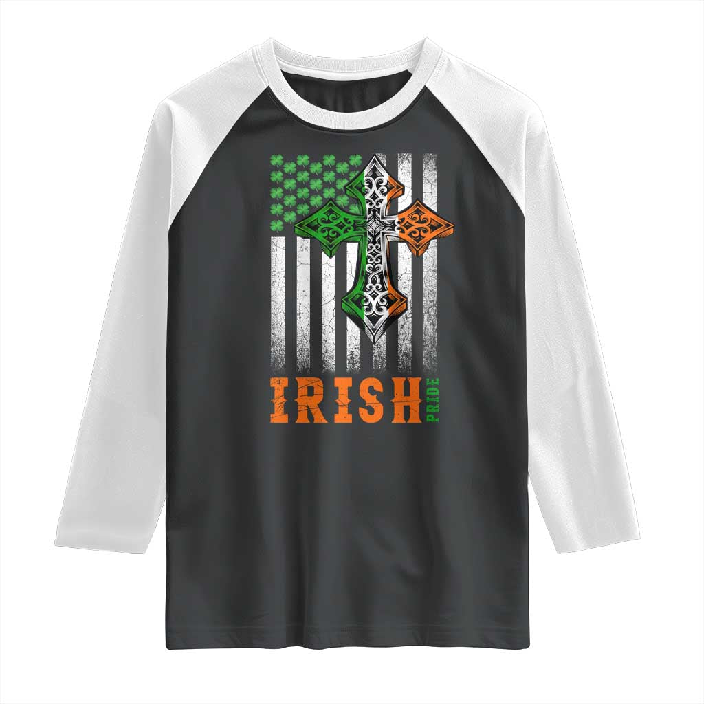 Irish American Pride Celtic Cross USA Flag Raglan Shirt St Patricks Day Gift