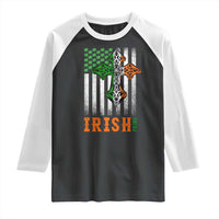 Irish American Pride Celtic Cross USA Flag Raglan Shirt St Patricks Day Gift