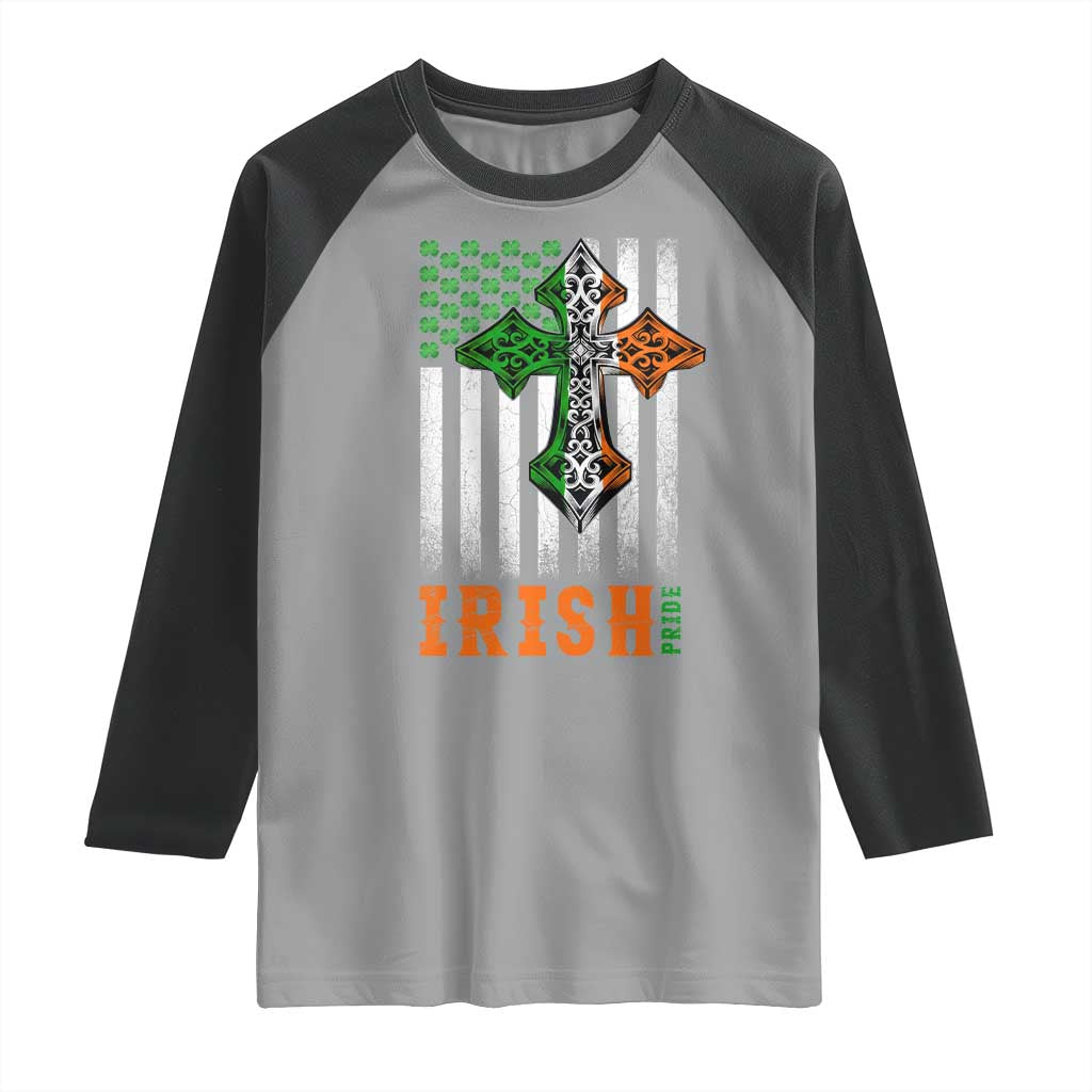 Irish American Pride Celtic Cross USA Flag Raglan Shirt St Patricks Day Gift