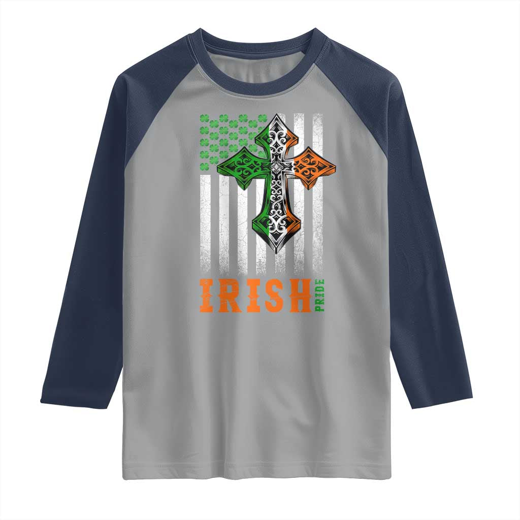 Irish American Pride Celtic Cross USA Flag Raglan Shirt St Patricks Day Gift