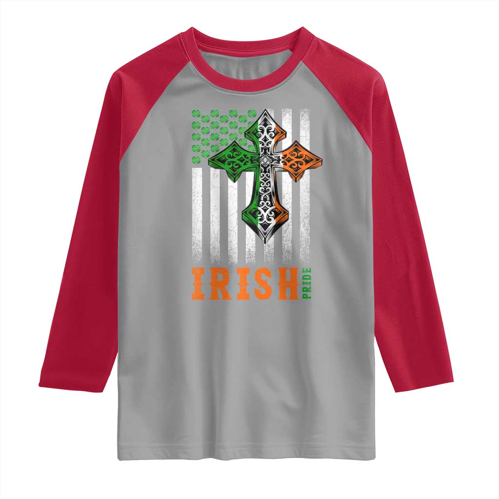 Irish American Pride Celtic Cross USA Flag Raglan Shirt St Patricks Day Gift
