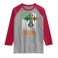 Irish American Pride Celtic Cross USA Flag Raglan Shirt St Patricks Day Gift
