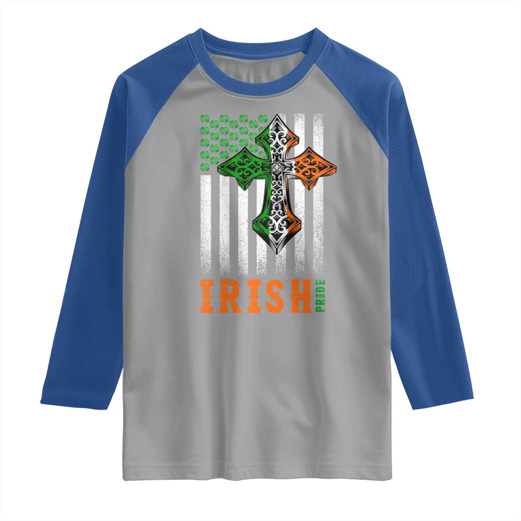 Irish American Pride Celtic Cross USA Flag Raglan Shirt St Patricks Day Gift