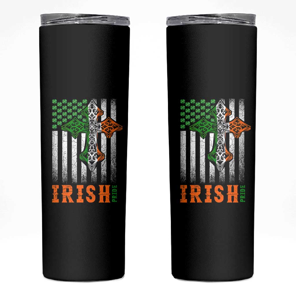 Irish American Pride Celtic Cross USA Flag Skinny Tumbler St Patricks Day Gift