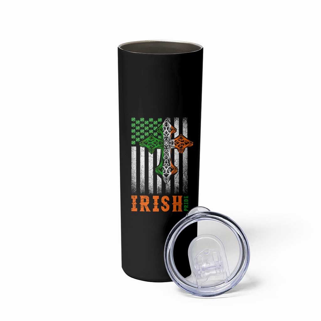 Irish American Pride Celtic Cross USA Flag Skinny Tumbler St Patricks Day Gift