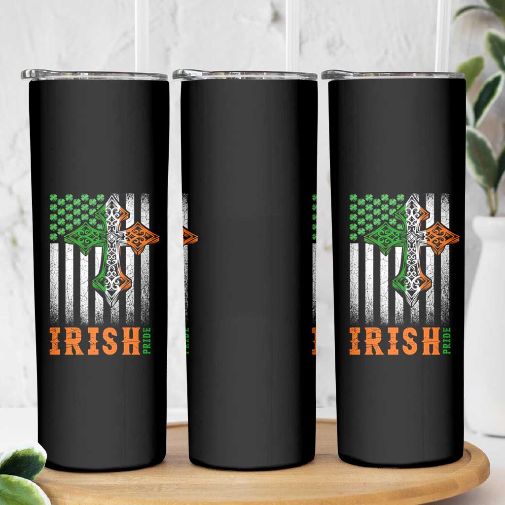 Irish American Pride Celtic Cross USA Flag Skinny Tumbler St Patricks Day Gift