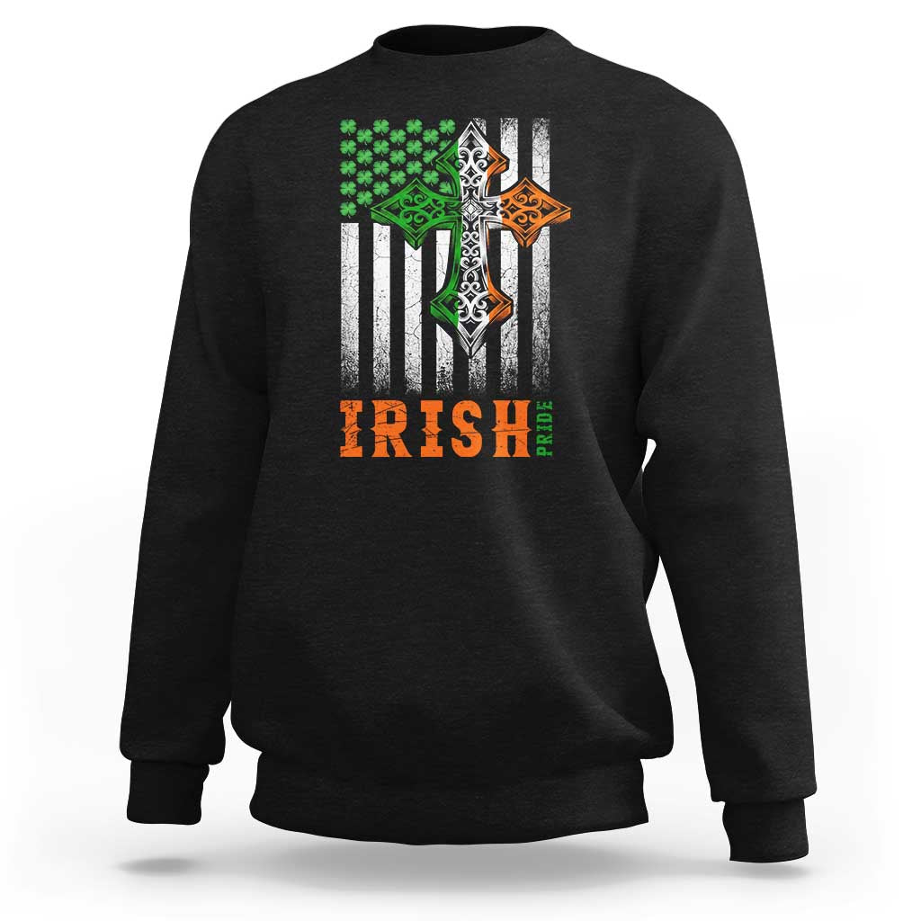 Irish American Pride Celtic Cross USA Flag Sweatshirt St Patricks Day Gift