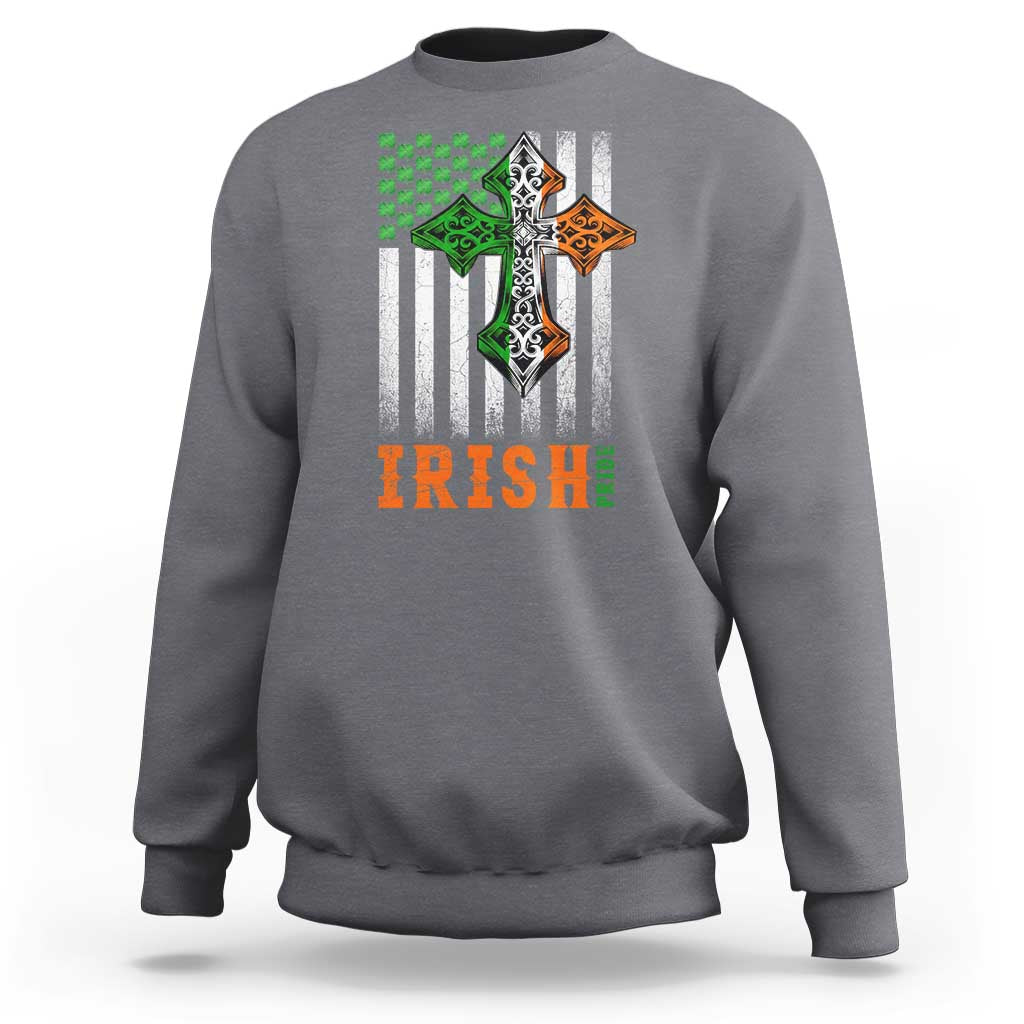 Irish American Pride Celtic Cross USA Flag Sweatshirt St Patricks Day Gift