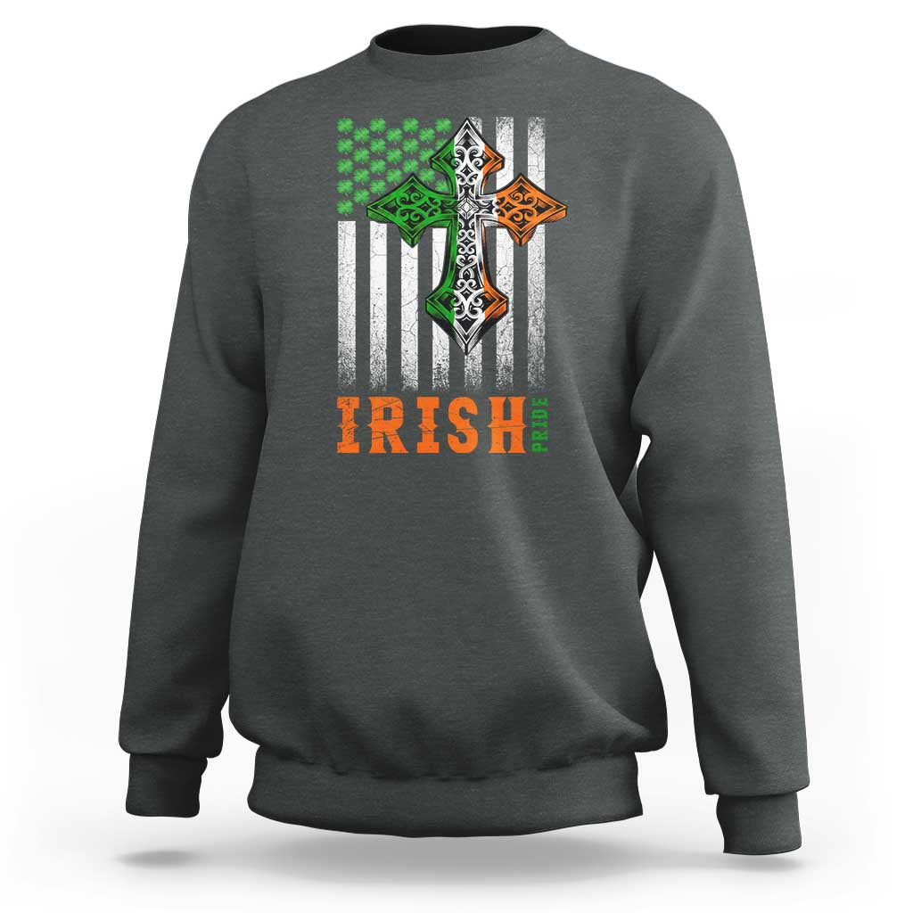 Irish American Pride Celtic Cross USA Flag Sweatshirt St Patricks Day Gift