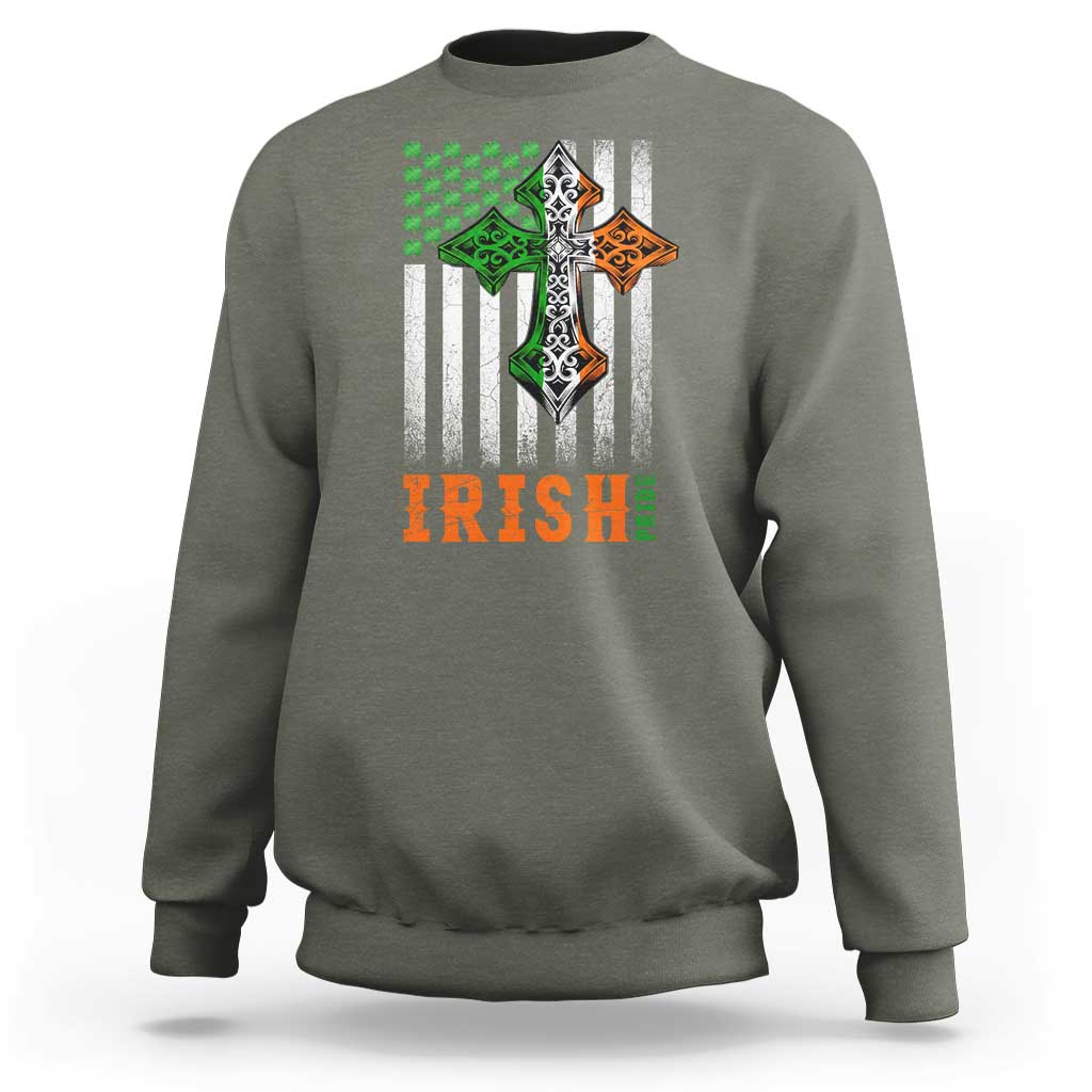 Irish American Pride Celtic Cross USA Flag Sweatshirt St Patricks Day Gift