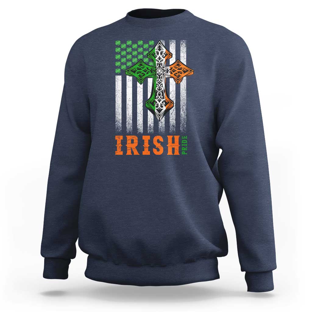 Irish American Pride Celtic Cross USA Flag Sweatshirt St Patricks Day Gift