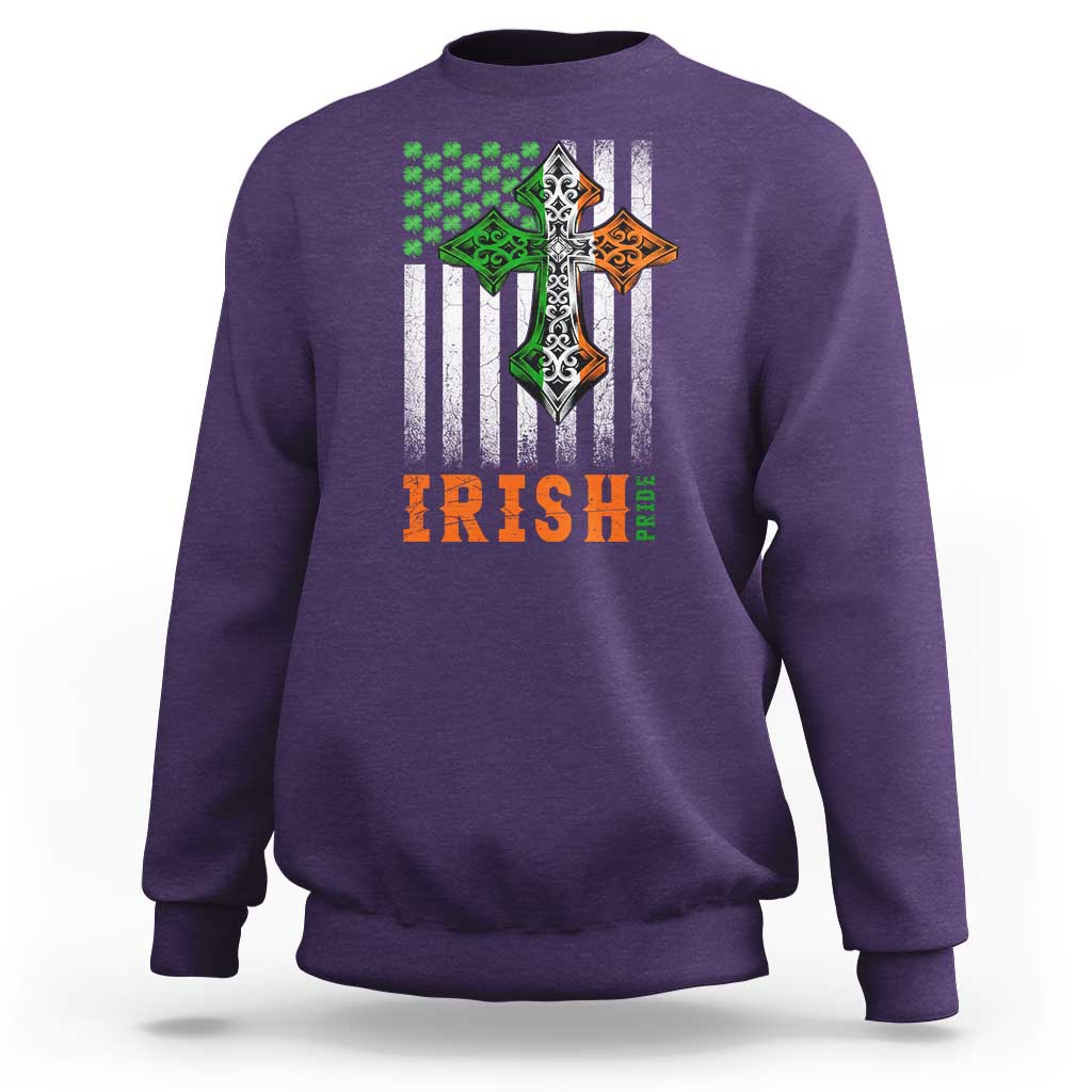 Irish American Pride Celtic Cross USA Flag Sweatshirt St Patricks Day Gift