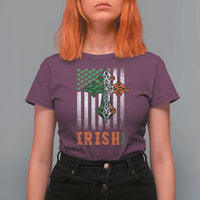 Irish American Pride Celtic Cross USA Flag T Shirt For Women St Patricks Day Gift