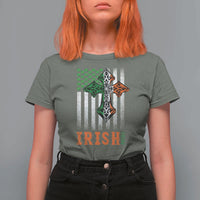 Irish American Pride Celtic Cross USA Flag T Shirt For Women St Patricks Day Gift