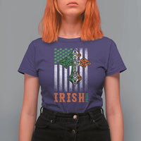 Irish American Pride Celtic Cross USA Flag T Shirt For Women St Patricks Day Gift