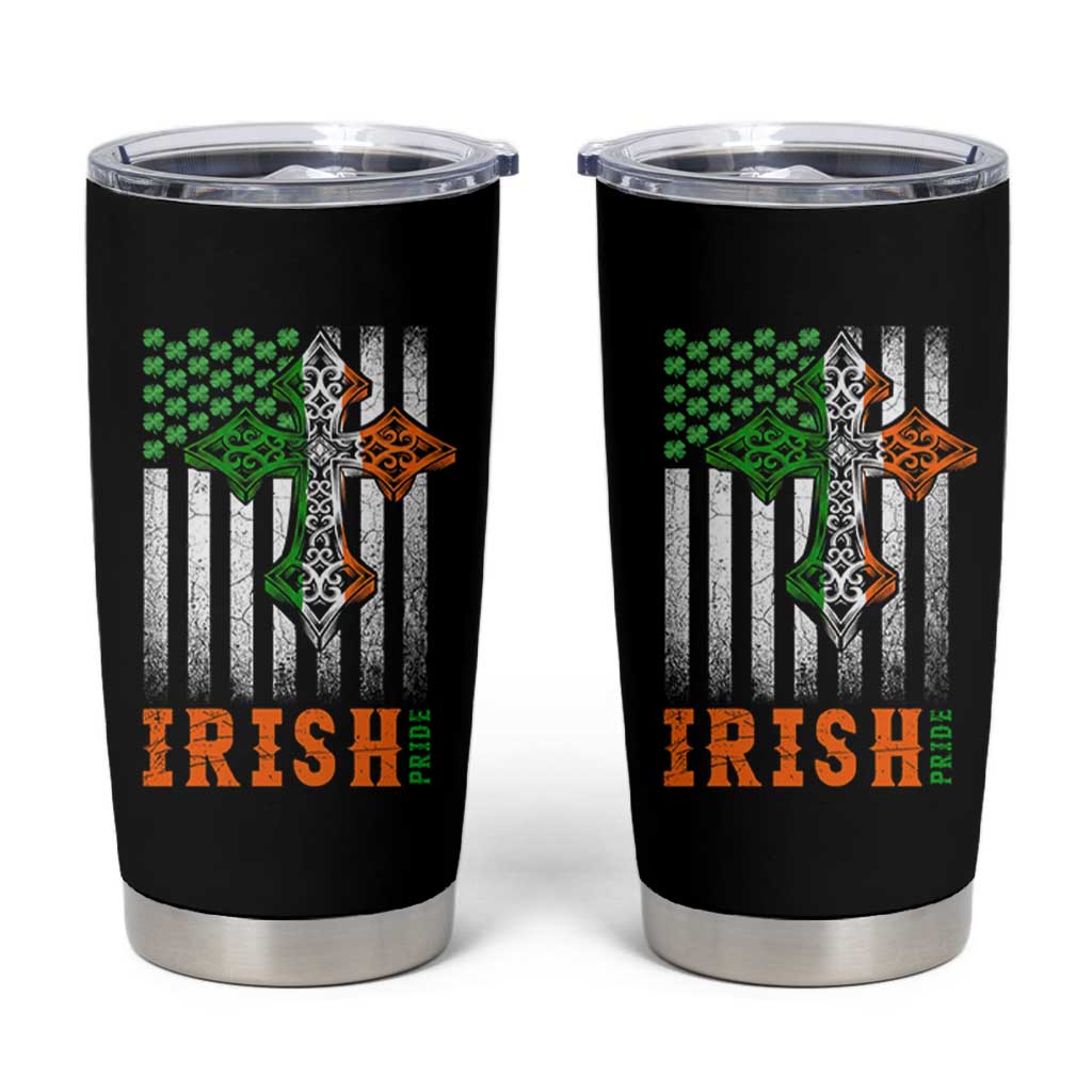 Irish American Pride Celtic Cross USA Flag Tumbler Cup St Patricks Day Gift
