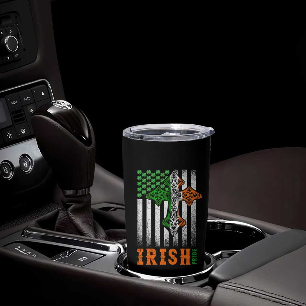 Irish American Pride Celtic Cross USA Flag Tumbler Cup St Patricks Day Gift
