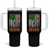Irish American Pride Celtic Cross USA Flag Tumbler With Handle St Patricks Day Gift