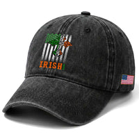 Irish American Pride Celtic Cross USA Flag Washed Cotton Baseball Cap St Patricks Day Gift