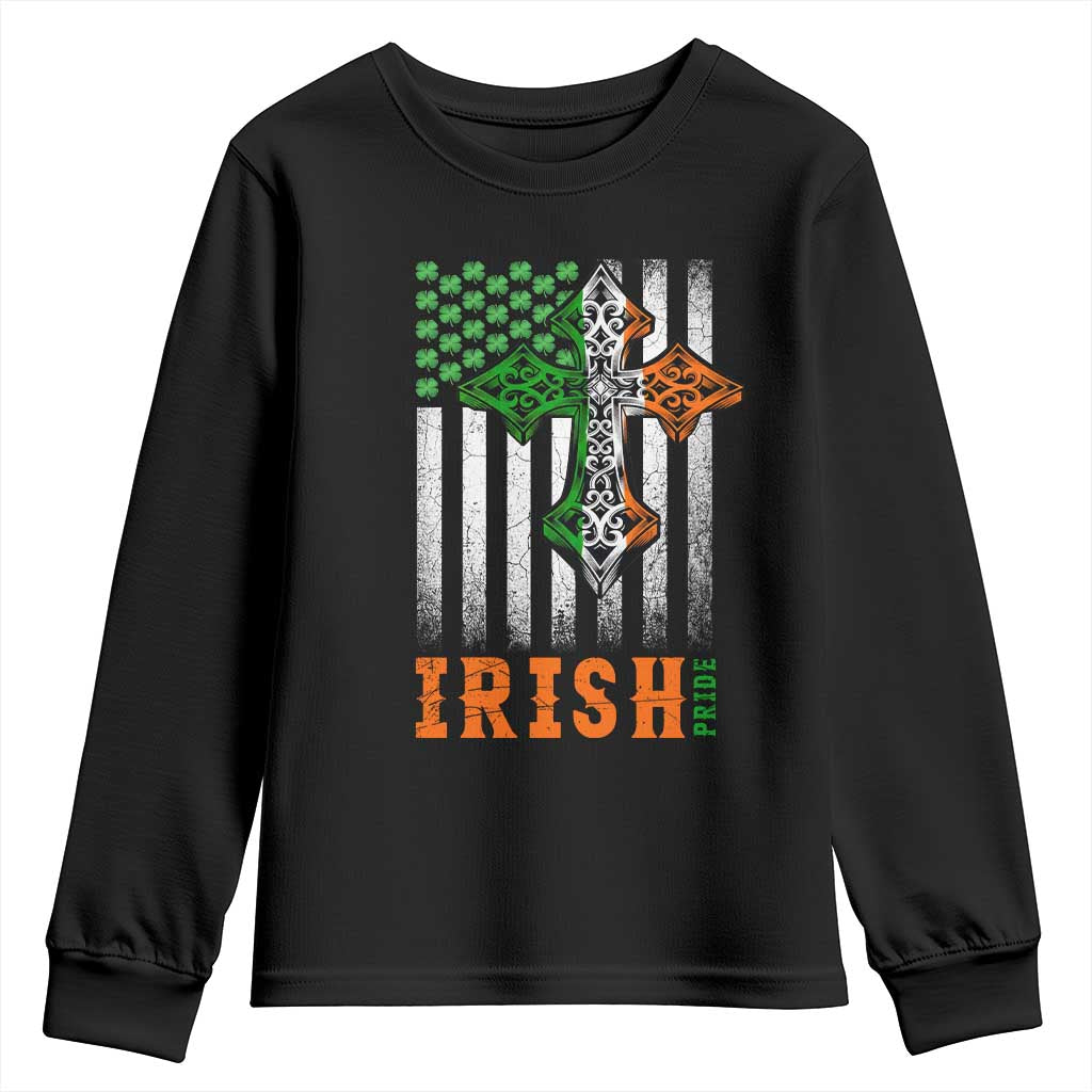 Irish American Pride Celtic Cross USA Flag Youth Sweatshirt St Patricks Day Gift