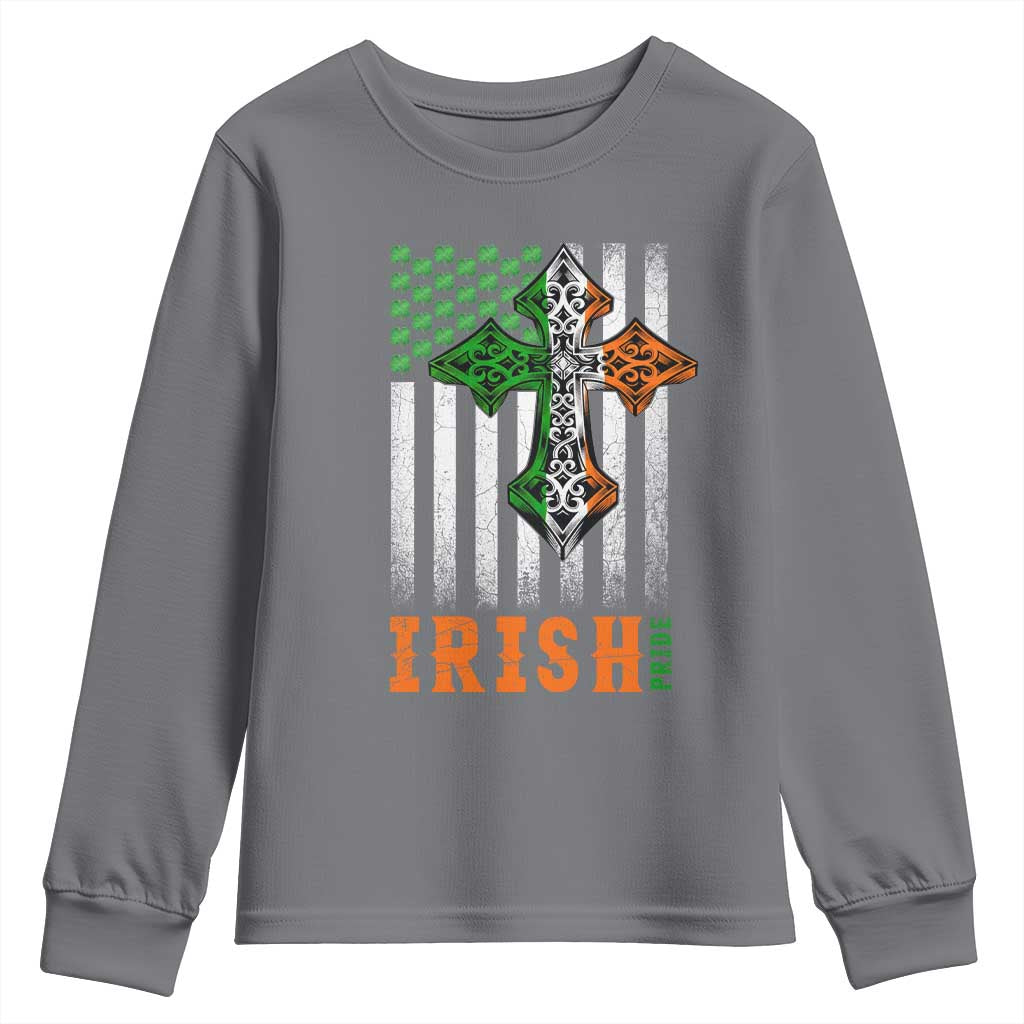 Irish American Pride Celtic Cross USA Flag Youth Sweatshirt St Patricks Day Gift